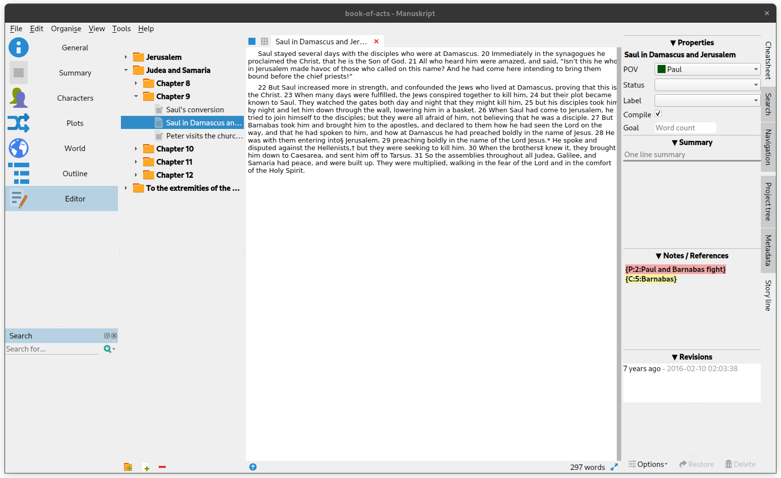 Manuskript Editor Pane in Text Mode