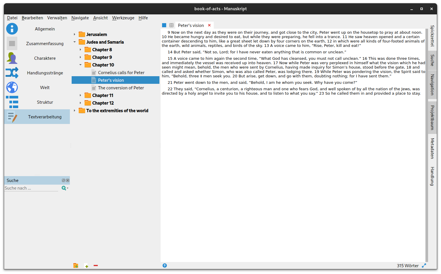 Manuskript Editor Pane in Text Mode