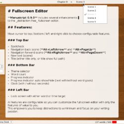 Manuskript with all fullscreen editor features shown